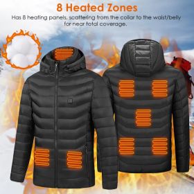 Heated Coat for Men Women, 8 Heating Zones 3 Temperature Levels, USB Powered Detachable Hood Heated Jacket for Skiing Fishing Camping Winter Outd (Option: XL)