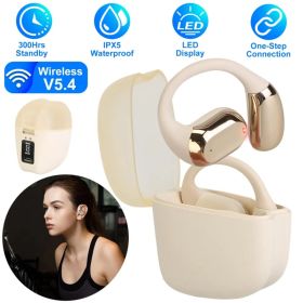 Wireless V5.4 Open Ear Earbuds With Earhook LED Display Charging Case IPX5 Waterproof 300Hrs Standby Time Touch Control Stereo Sport Headphones F (Option: Beige)