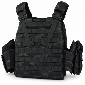 Adjustable Weighted Training Vest with Weight Pockets, Modular Workout Vest with Detachable Pouches and Breathable Padding for Fitness (Color: BLACK Camo)