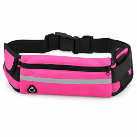 Running Belt Waist Pack with 2 Zippered Pockets, Reflective Fanny Pack with Adjustable Strap for Men and Women, Phone Holder Bag for Jogging, Walking (Color: Rose)